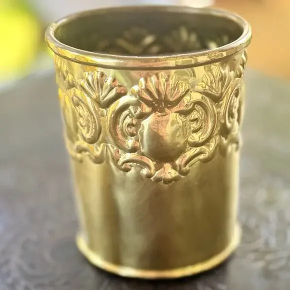 Vintage Brass Etched Cup / Planter – Made in India - Picture 1 of 5